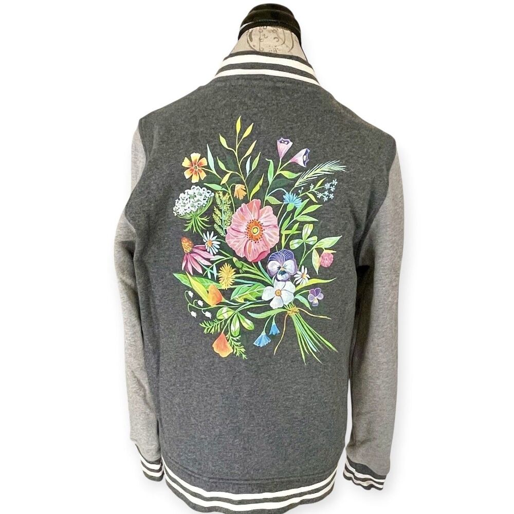 Sport-Tek Varsity Jacket Womens Sz Medium Floral Gray Sporty Winter Fall Comfy - Picture 4 of 11